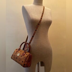 MCM mini boston leather bag in cognac